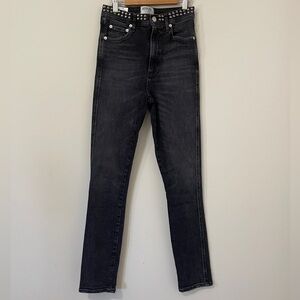 Agolde Womens Jeans Size 26 Ash Black Studded Waist Skinny Denim #A051C-844